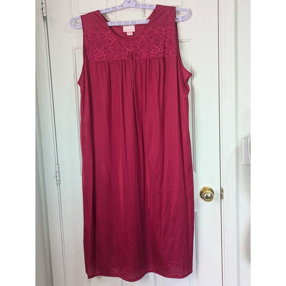 VTG SERENADA Sleeveless Nightgown Womens 2X Fuchsia Pink Lace Flowy Cottagecore